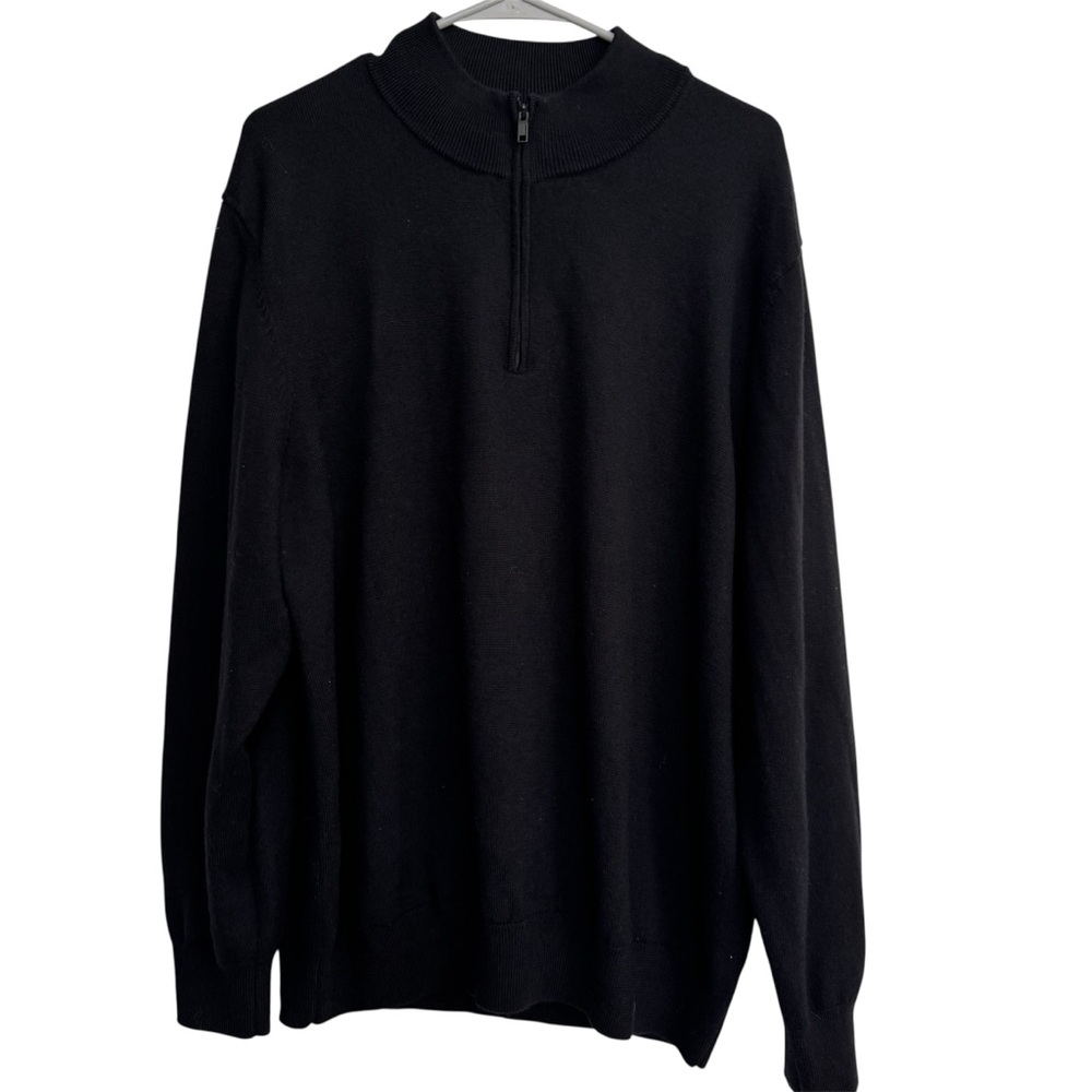 Alfani Men’s Pullover Sweater 1/4 Zip Black Size XXL Merino Wool Knit
